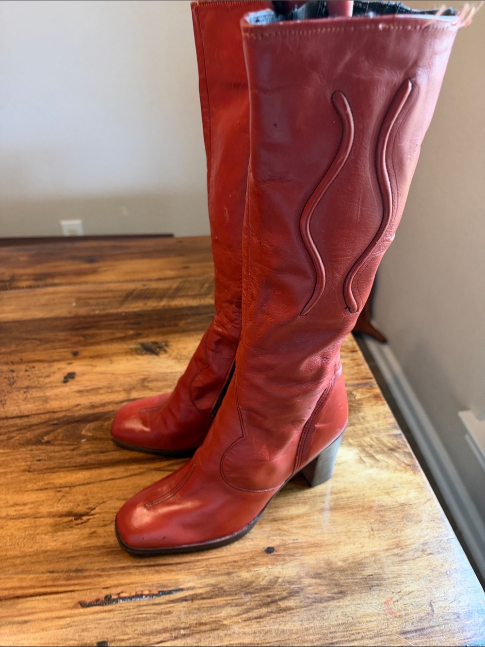 Imperial Vintage 1970s Leather Boots Knee Height Sz 10 Rust
